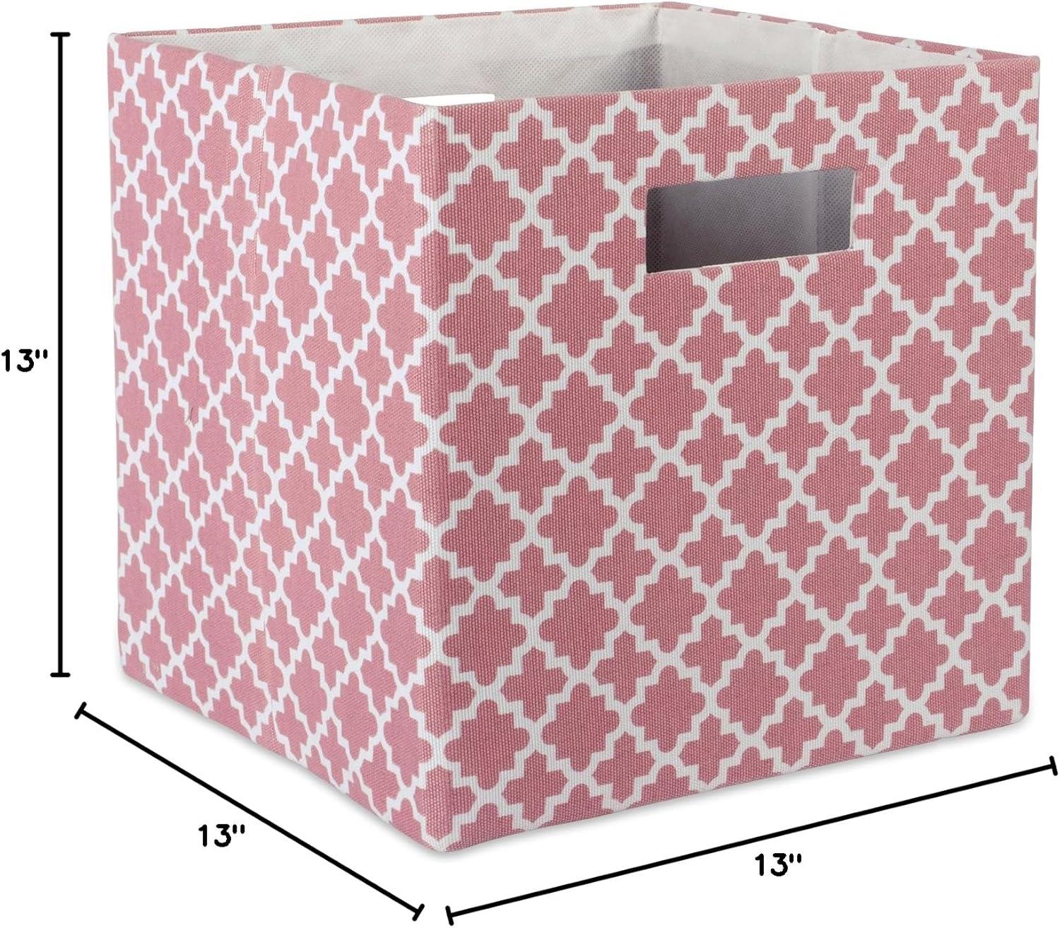 Contemporary Home Living Rose Pink Cube Storage Bin with Lattice Design 13"