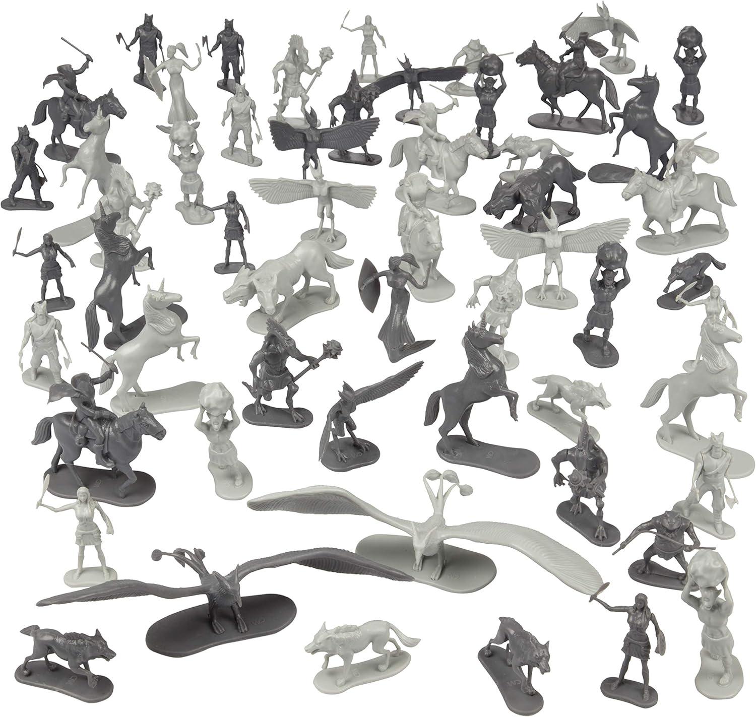 SCS Direct Fantasy Creatures Mini Action Figure Playset - 56pc Toy Monster Miniatures w 12 Different Sculpts