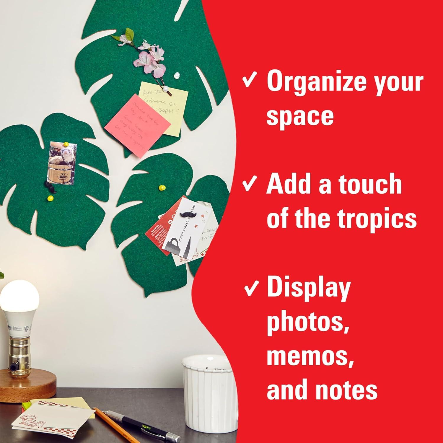 Green Monstera Leaf Cork Bulletin Boards, Set of 3