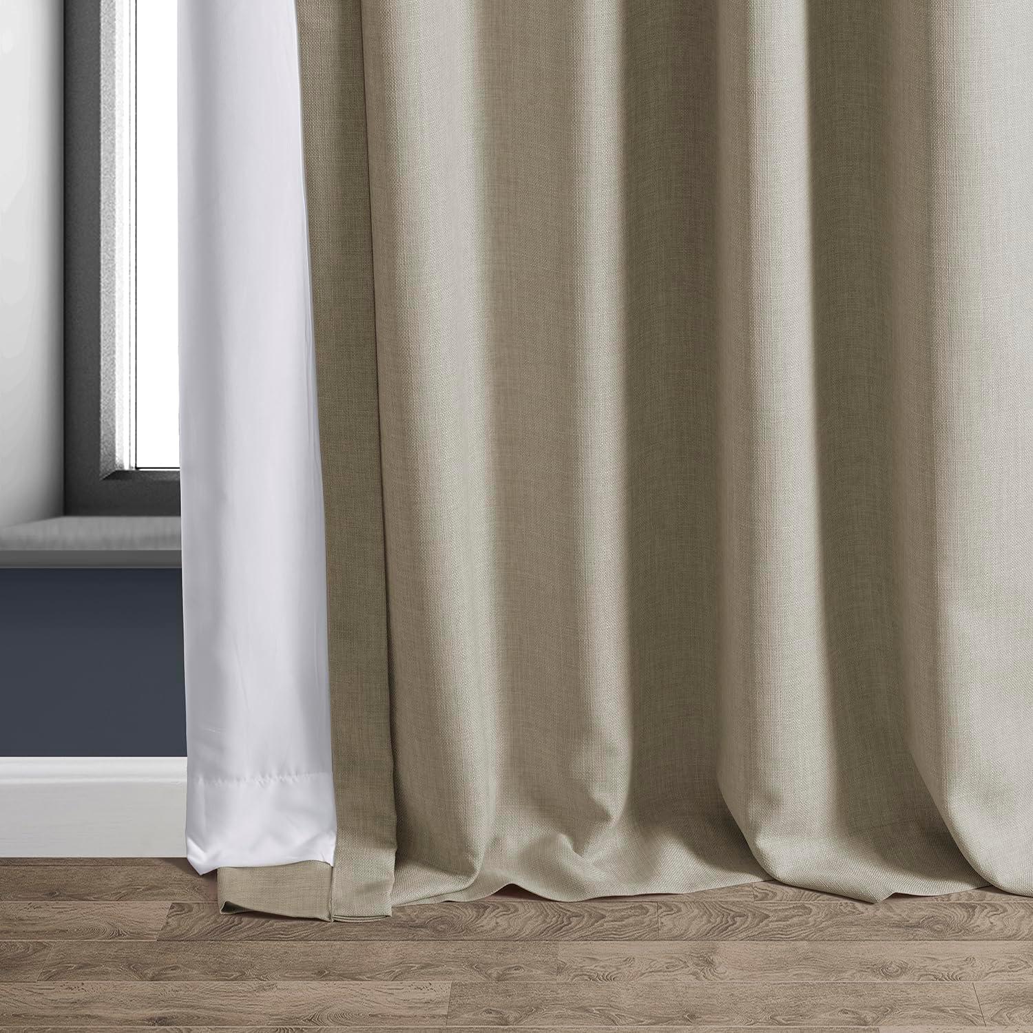 Sepia Beige Room-Darkening Faux Linen Curtains 96"