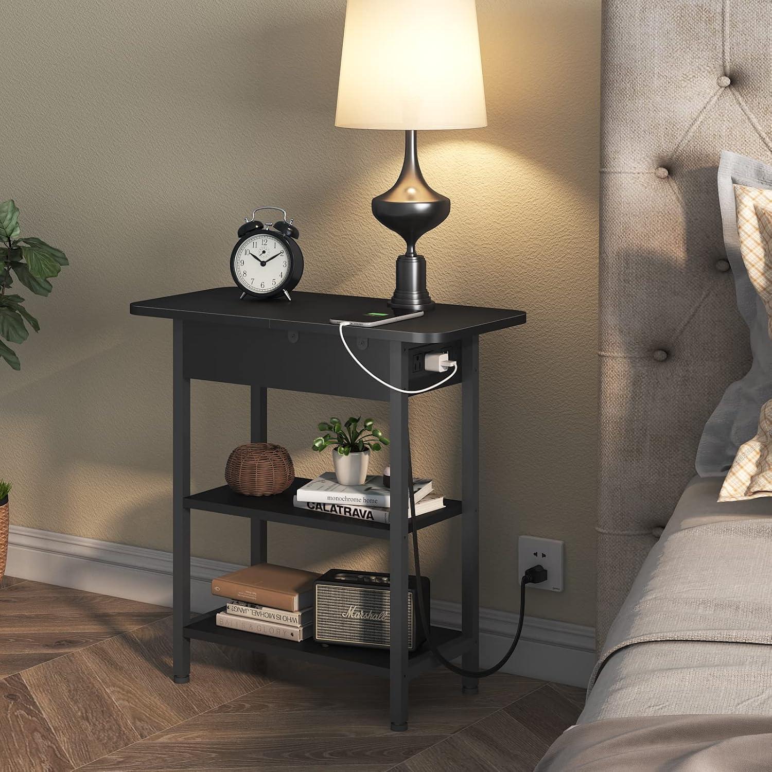 End Table with USB Ports and Outlets,Sofa Couch Table Bedside Table for Living Room Bedroom