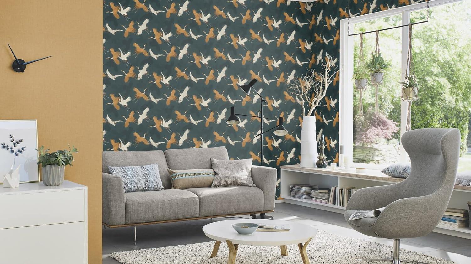 Advantage Kusama Dark Blue Crane Wallpaper