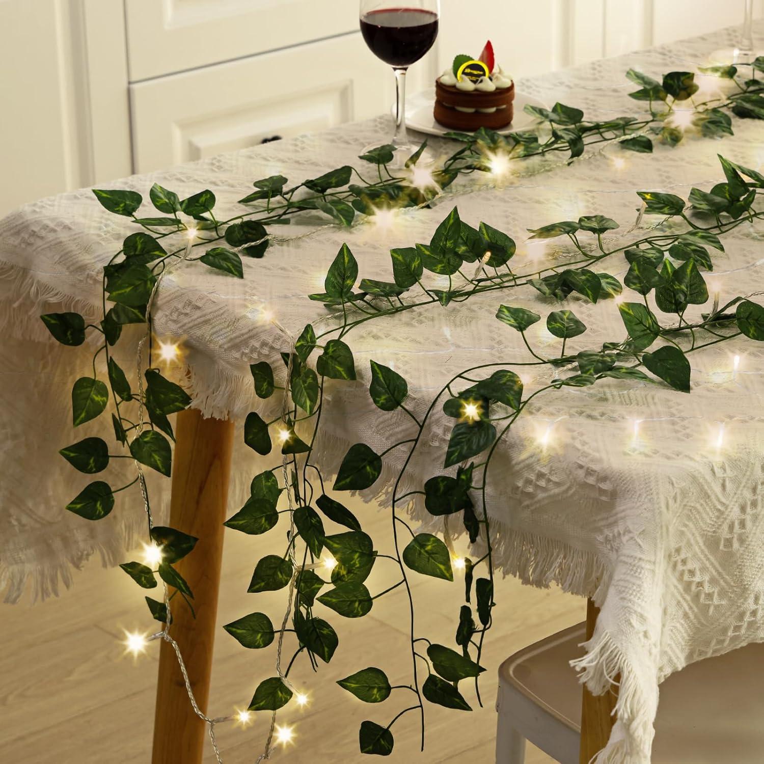 CEWOR 14 Pack 98 Feet Fake Ivy Leaves Artificial Garland Greenery Hanging Plant Vine for Bedroom Wall Decor Wedding Party Room Aesthetic Stuff