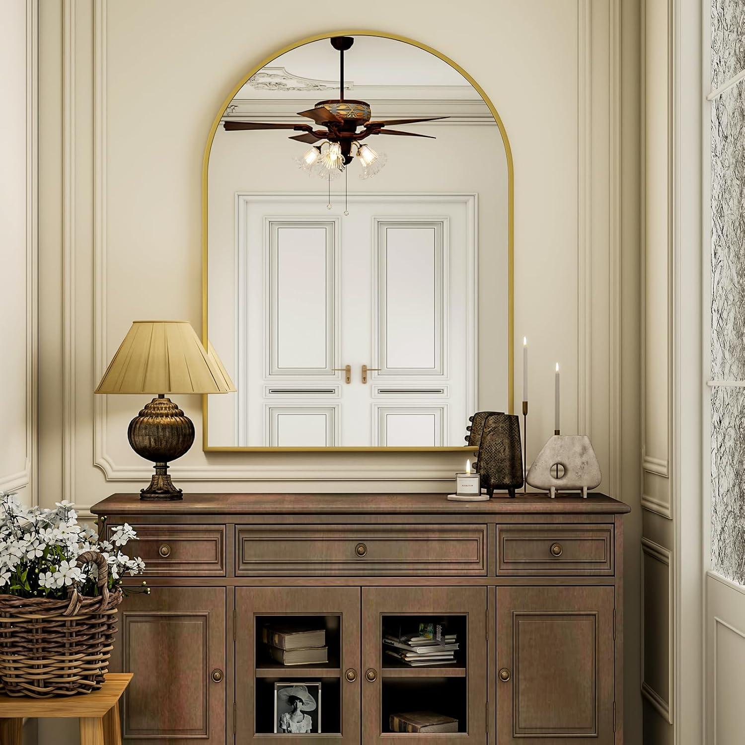 Luxhomez 36" x 24" Arch Wall Mirror for Vanity/ Bathroom, Metal Bathroom Mirror with Waterproof Aluminum Alloy Frame, Gold