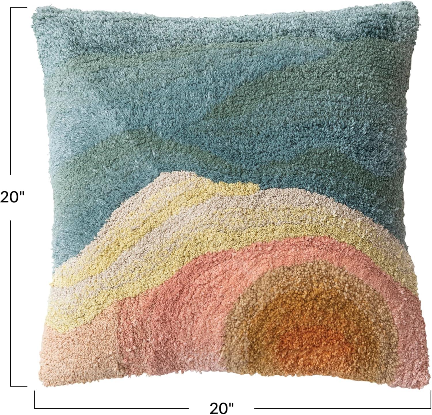 Multicolor Cotton Blend Tufted Abstract Square Pillow