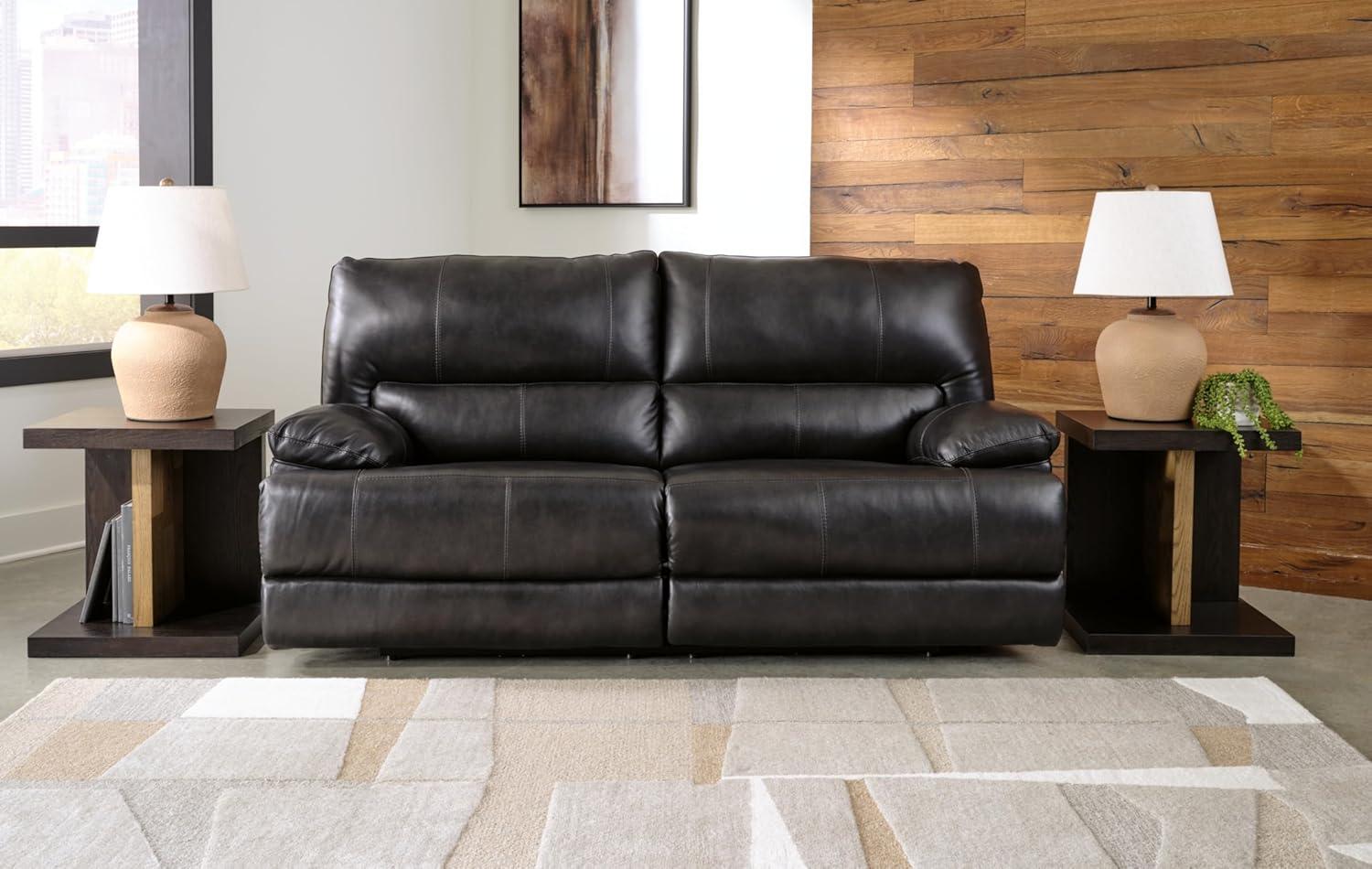 Black Faux Leather Power Reclining Sofa with Pillow-top Arms