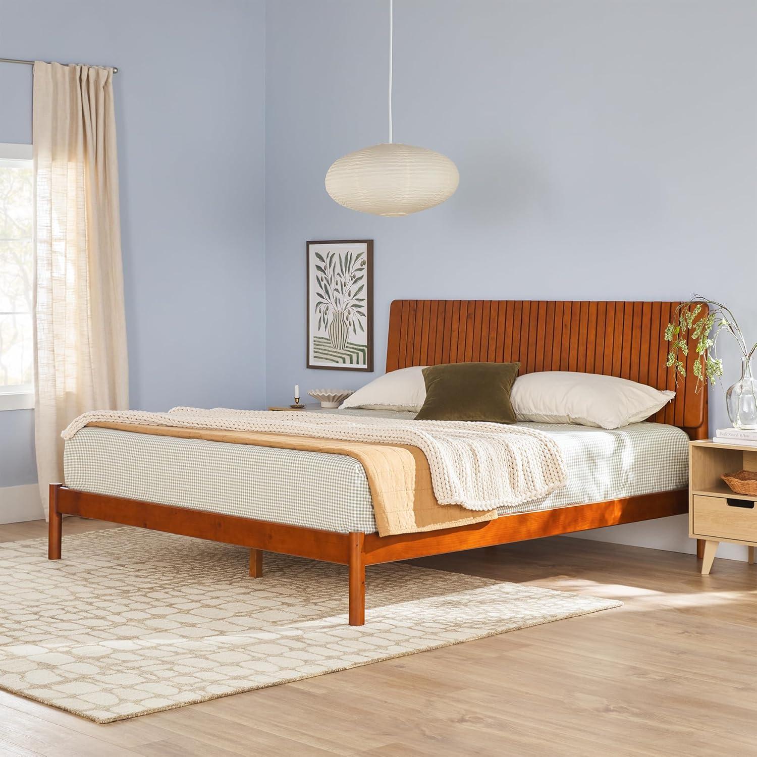 Walker Edison Transitional Solid Wood Platform King Bed - Brown