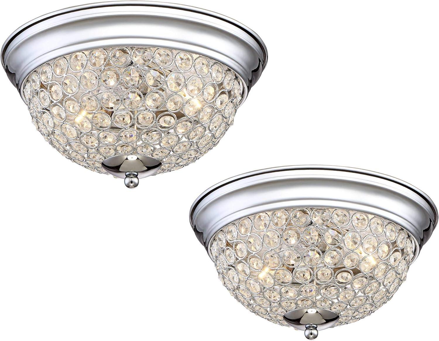 Possini Euro Design Faith Modern Ceiling Light Flush Mount Fixtures 11" Wide Set of 2 Chrome 2-Light Crystal for Bedroom Kitchen Living Room Hallway