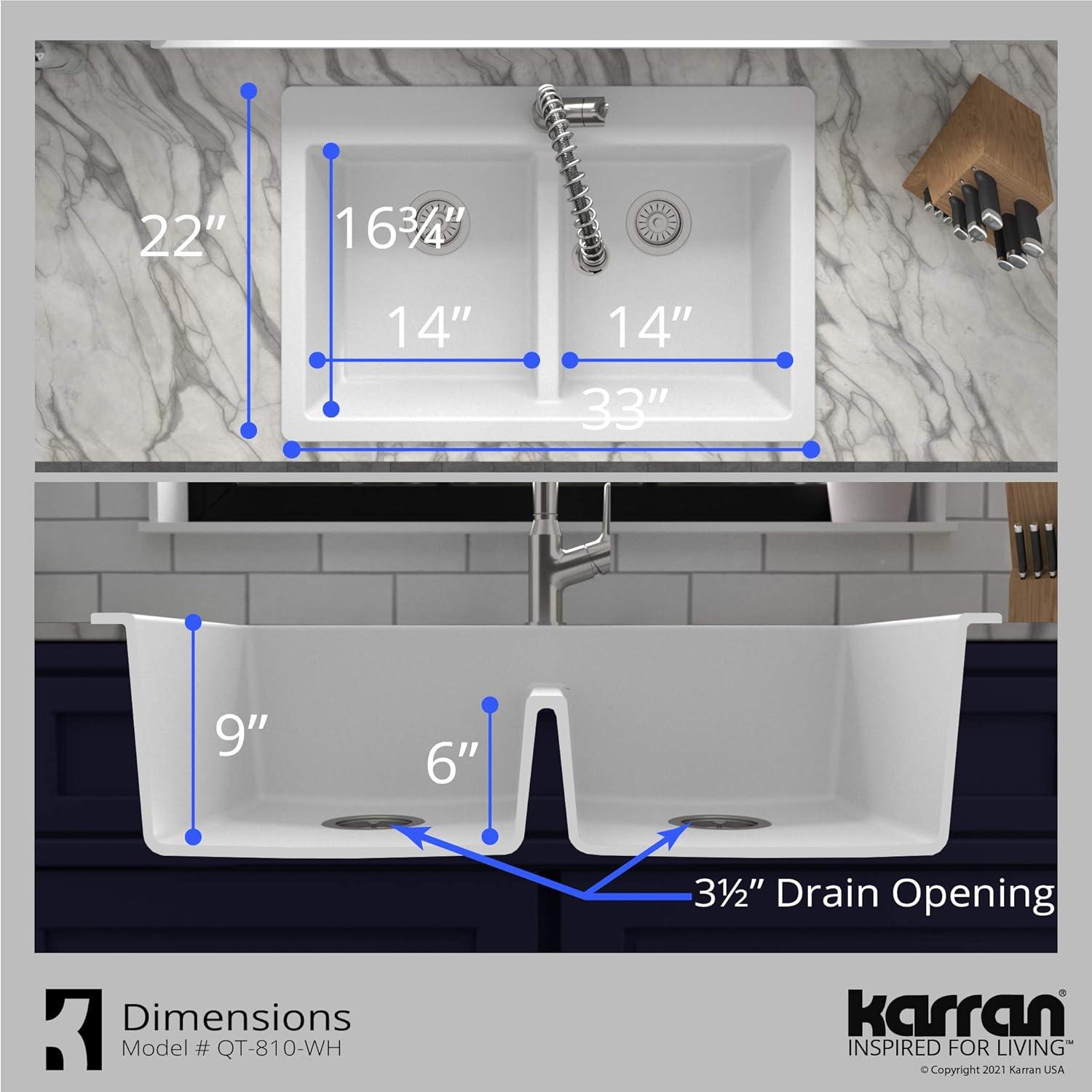 Karran Quartz 33'' X 22'' 50/50 Double Bowl Composite Drop-in Kitchen Sink