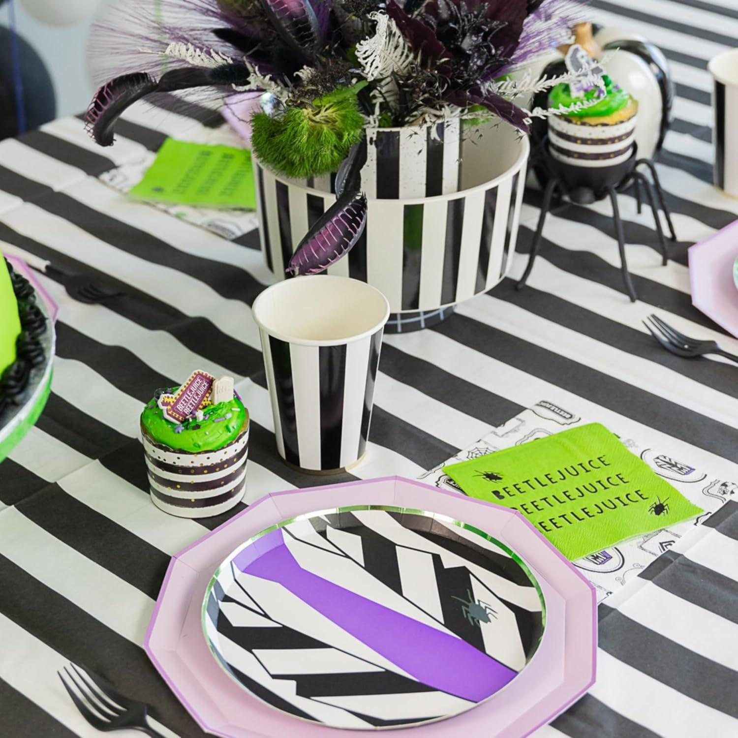 Black and White Striped Paper Cups with Gold Trim, 12oz