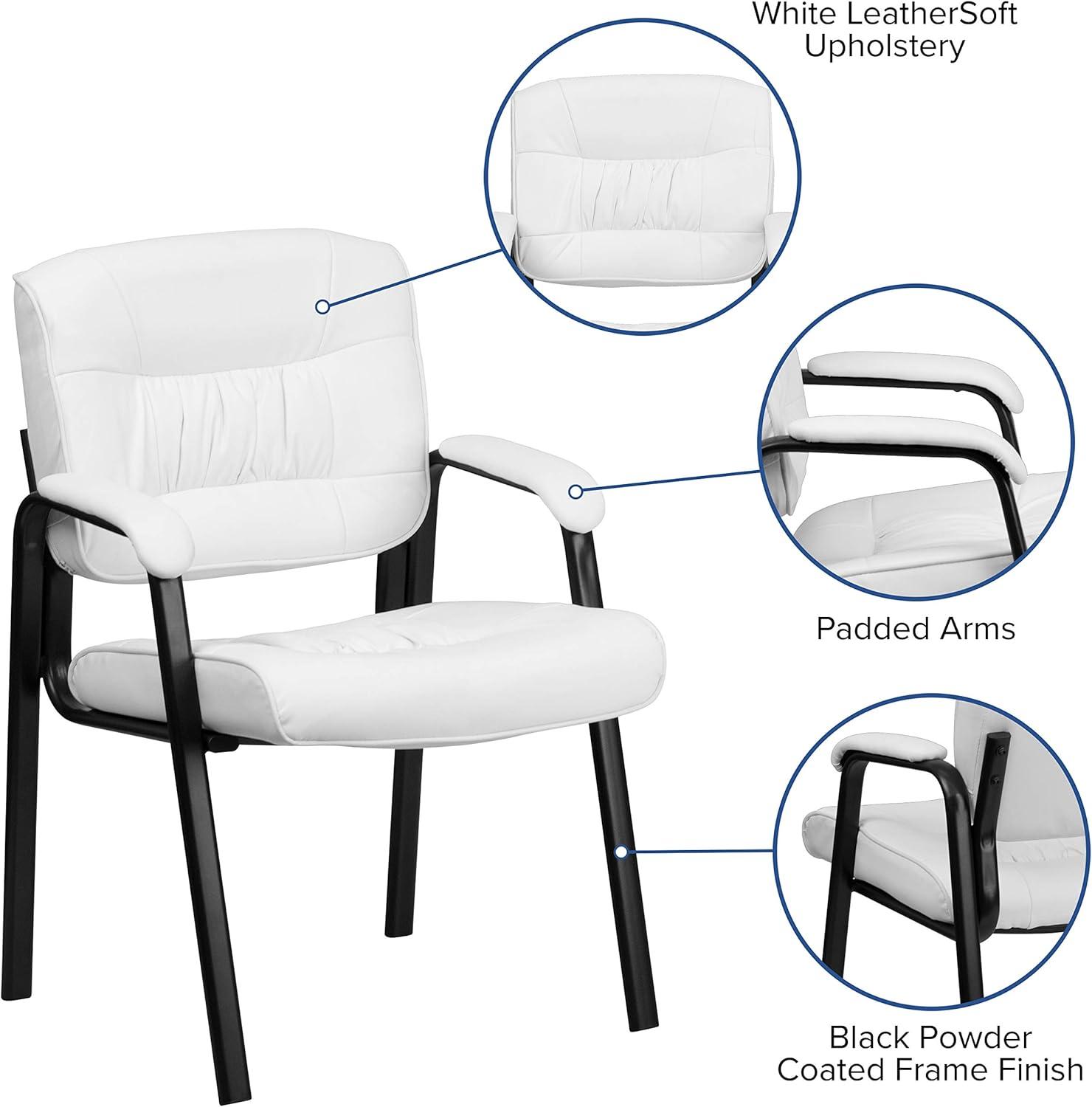 Emma and Oliver White LeatherSoft Executive Reception Chair with Black Metal Frame