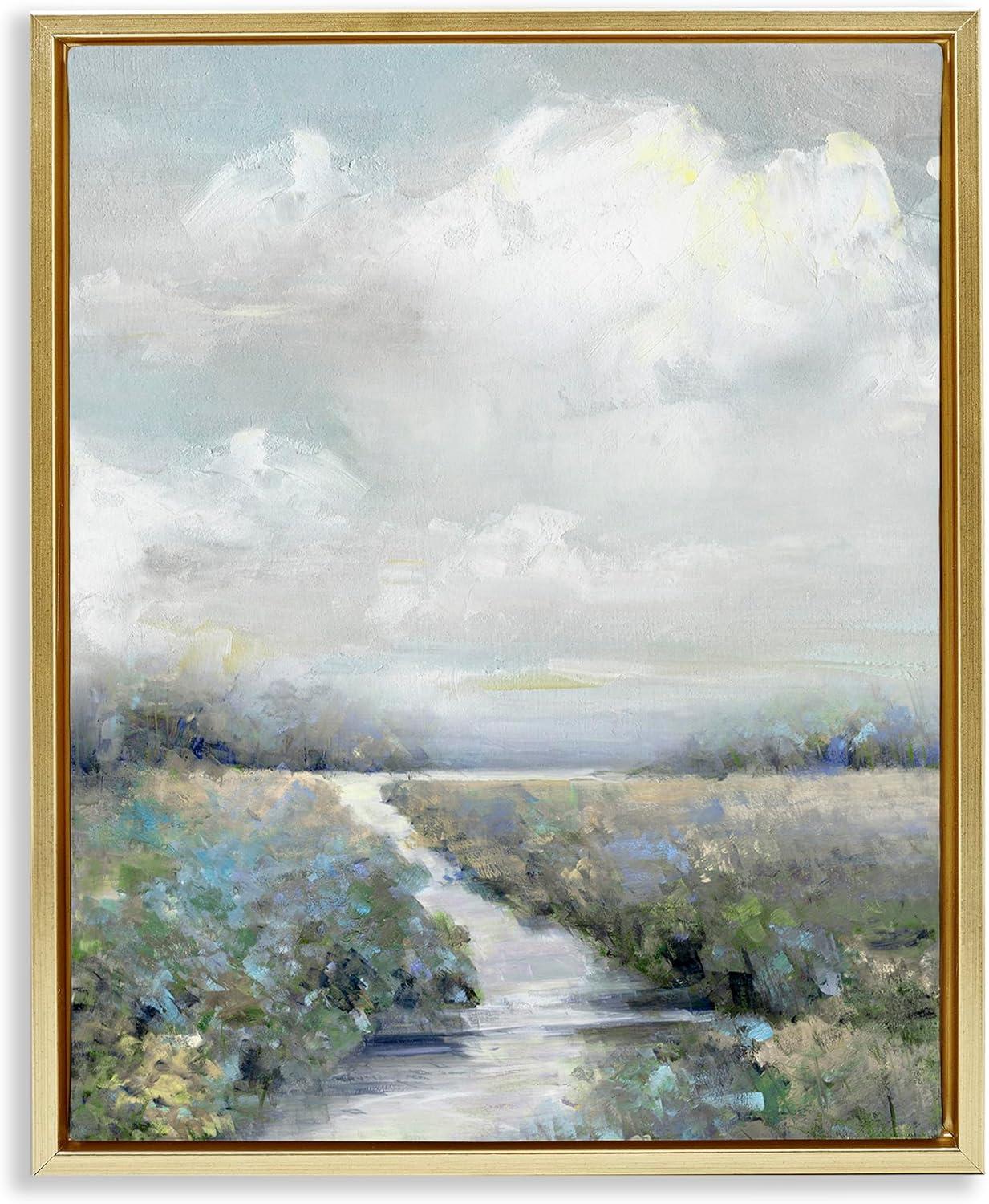 Tranquil Meadow Path Abstract Canvas Print with Gold Frame