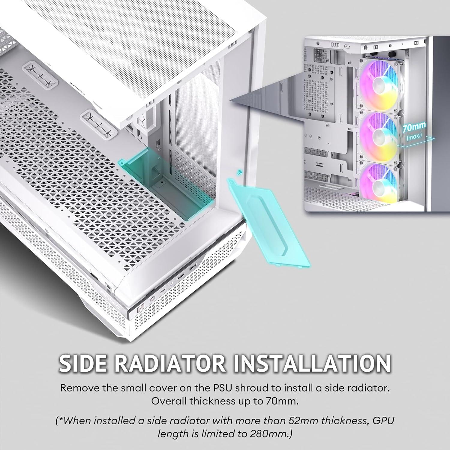 Antec C7 ARGB White, RTX 40 GPU Support, 4 x 120mm ARGB PWM Fans Included, Vertical GPU Cooling, Type-C 10Gbps, Seamless Tempered Glass Front & Side Panels, 360mm Radiator Support, Mid-Tower E-ATX PC