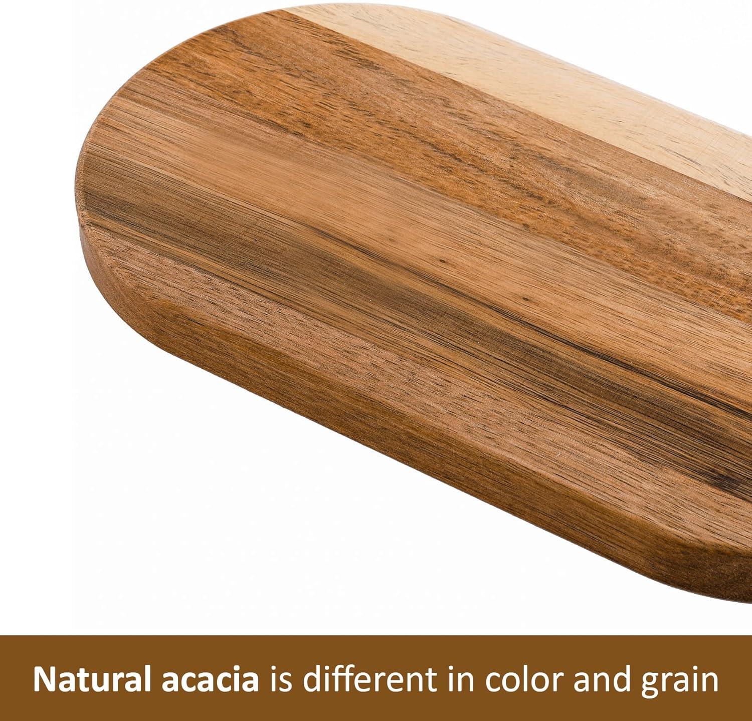 SPEShh Acacia Wooden Serving Trays Set of 2 - Rectangular Oval Shaped Wood Plates for Charcuterie Cheese Bread Fruit Vegetable Dip Sushi - Rustic Serving Platter Shallow Dishes -14x7 & 11x5.5 In.