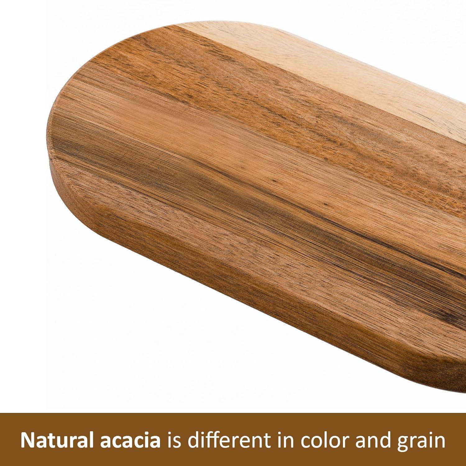 SPEShh Acacia Wooden Serving Trays Set of 2 - Rectangular Oval Shaped Wood Plates for Charcuterie Cheese Bread Fruit Vegetable Dip Sushi - Rustic Serving Platter Shallow Dishes -14x7 & 11x5.5 In.