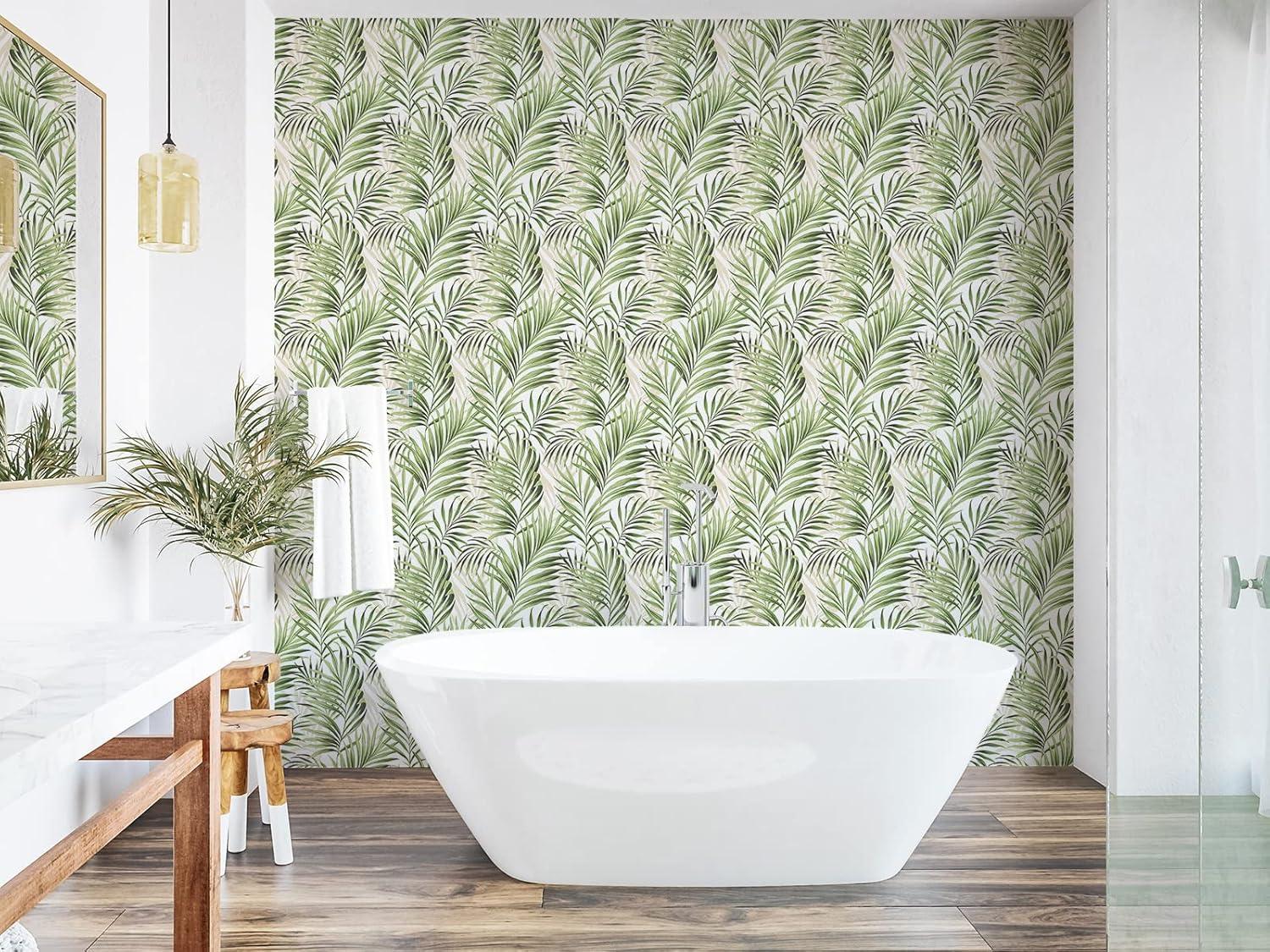 Aloe Green and Taupe Tropical Peel & Stick Wallpaper