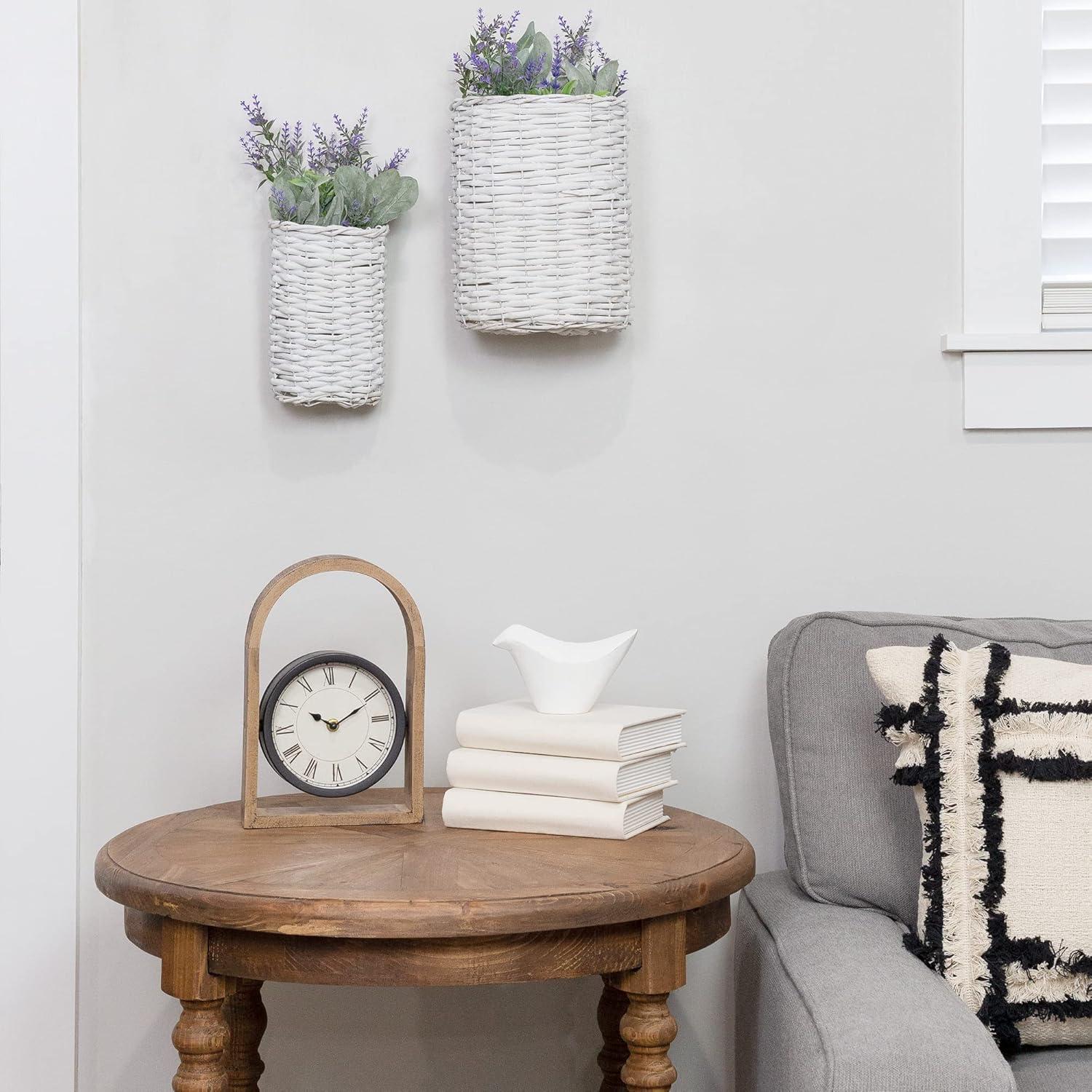 AuldHome Design Wall Hanging Baskets, White, 2pc Set; Small/Medium Wicker Rustic Farmhouse Door