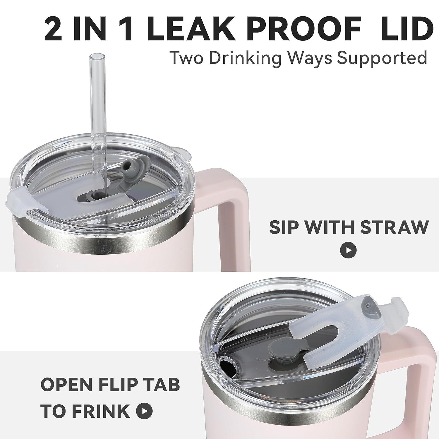 40oz Explosive Car Cup Handle Thermos Cup Stainless Steel Large Capacity Cold Straw Ice Bullion Cup