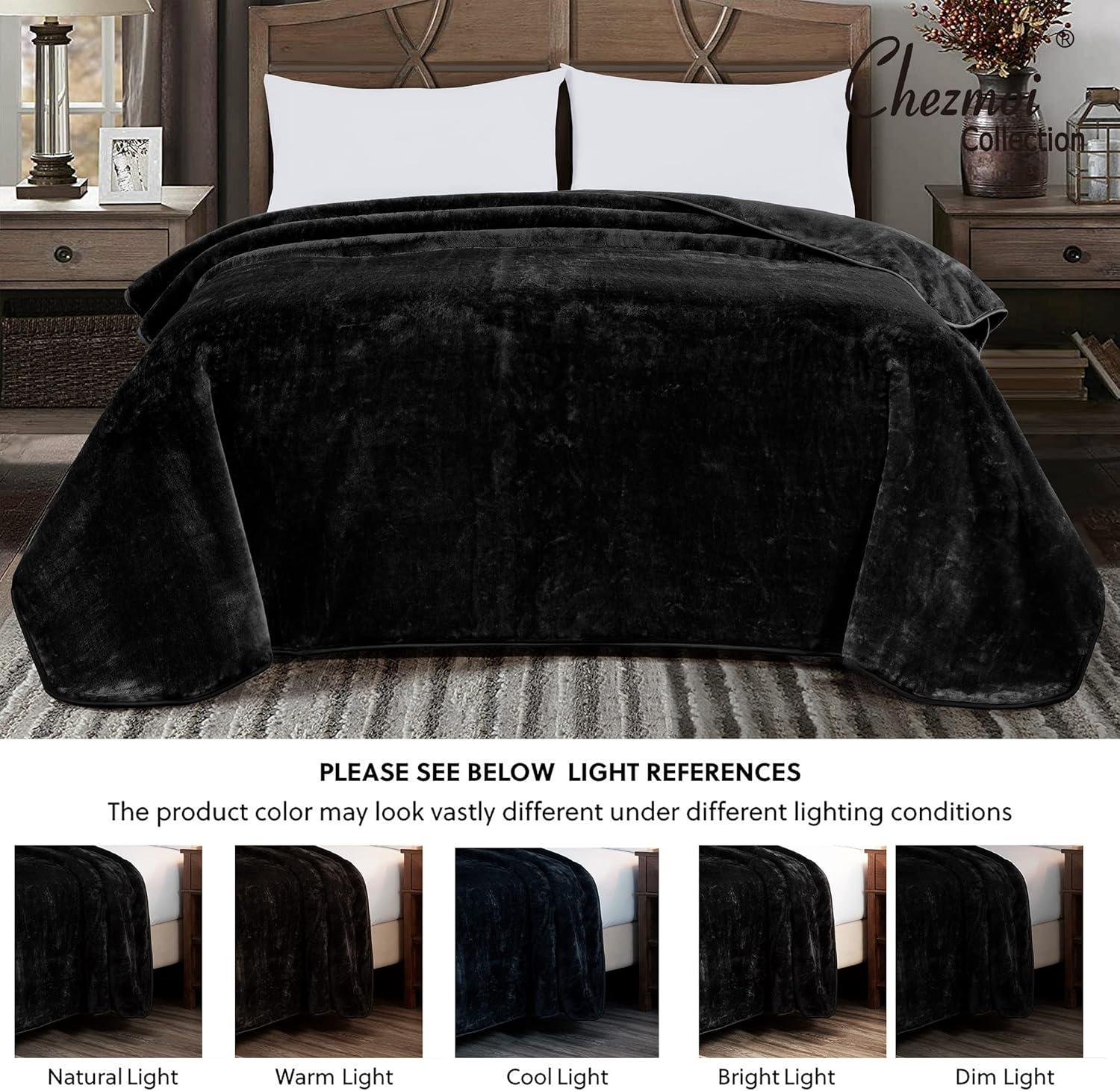 Chezmoi Collection Heavy Thick Korean Style Faux Mink Blanket Single Ply 9 Lbs, 750GSM Silky Soft Plush Raschel Mink Blanket, 92" x 106" US King Size, Solid Black