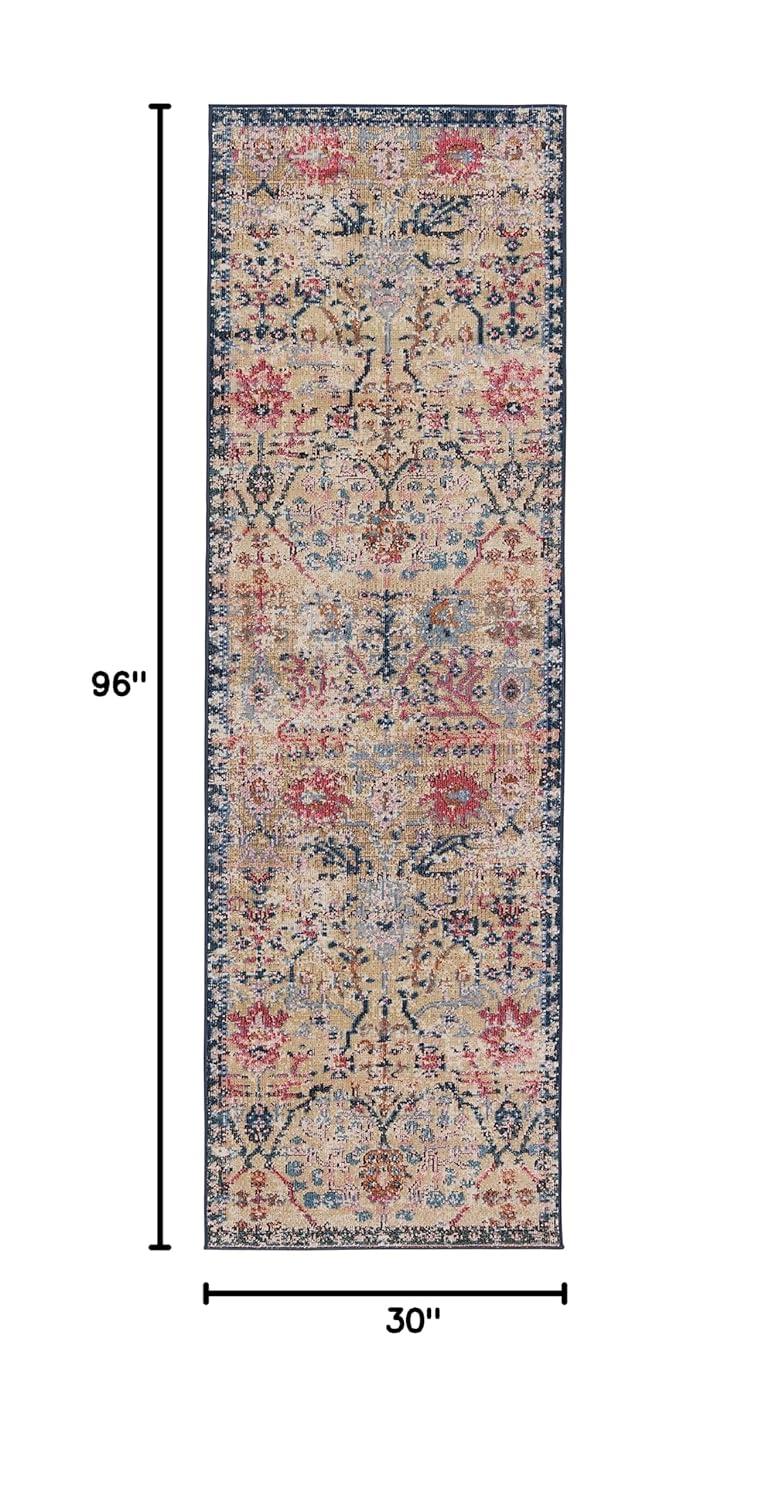 Tan and Blue Synthetic 8' x 10' Rectangular Area Rug