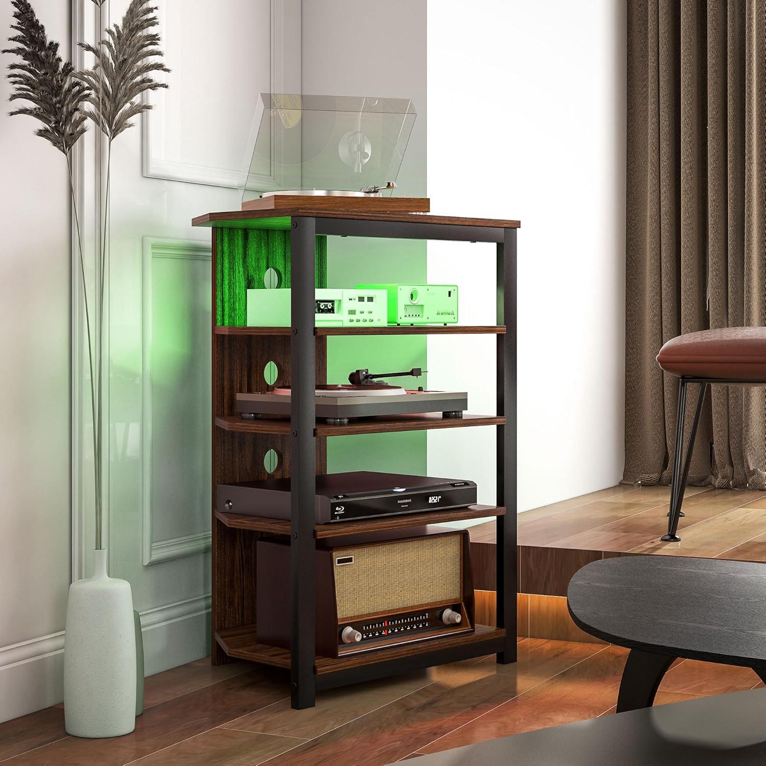 Kadyn Led Tv Stand, Entertainment Center With Storage Shelves And Steel Frame For Living Room, Brown