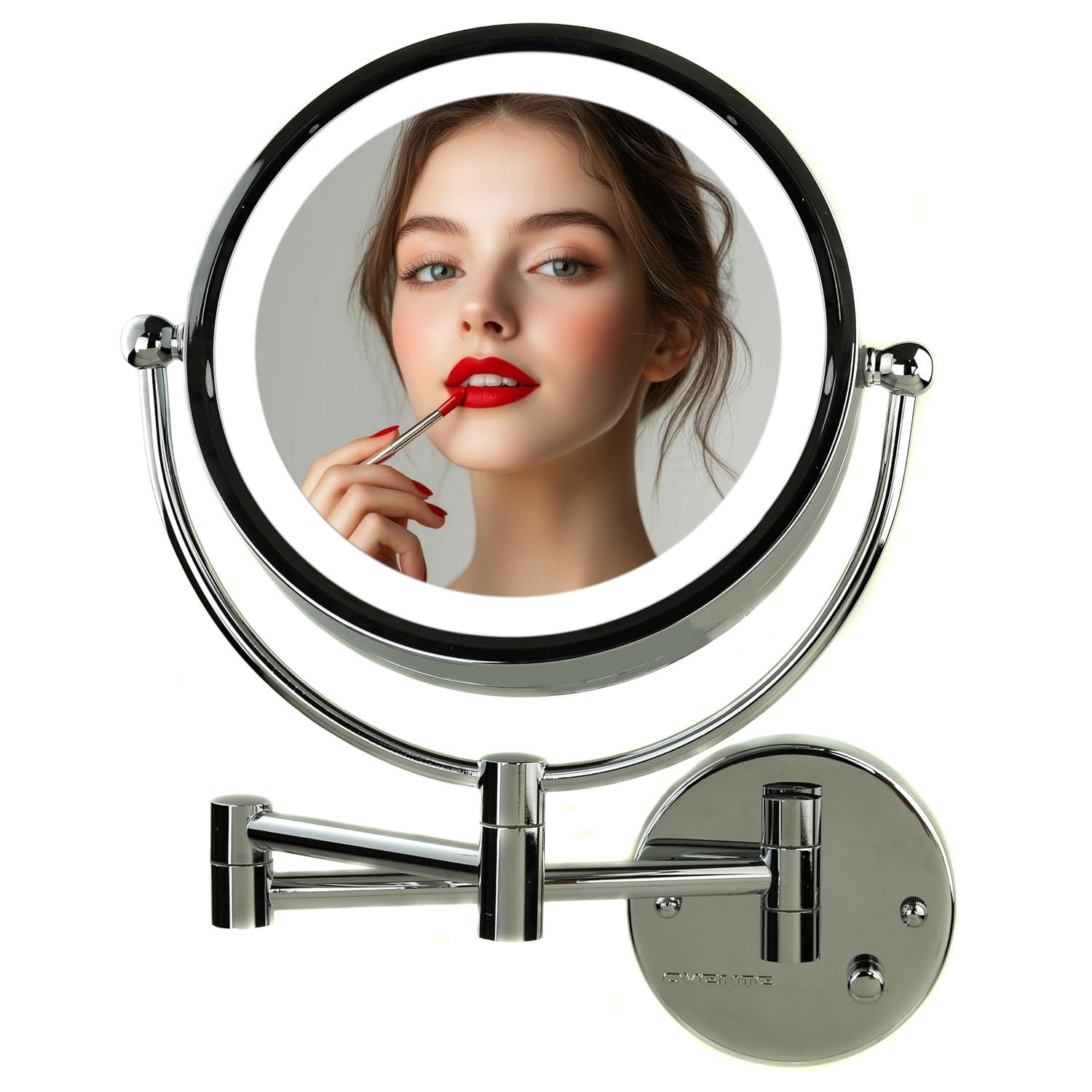 Ovente Wall Mounted Vanity Makeup Mirror 8.5 Inch with 7X Magnification and Natural LED Lights, Double-Sided with Hardwired Electrical Connection