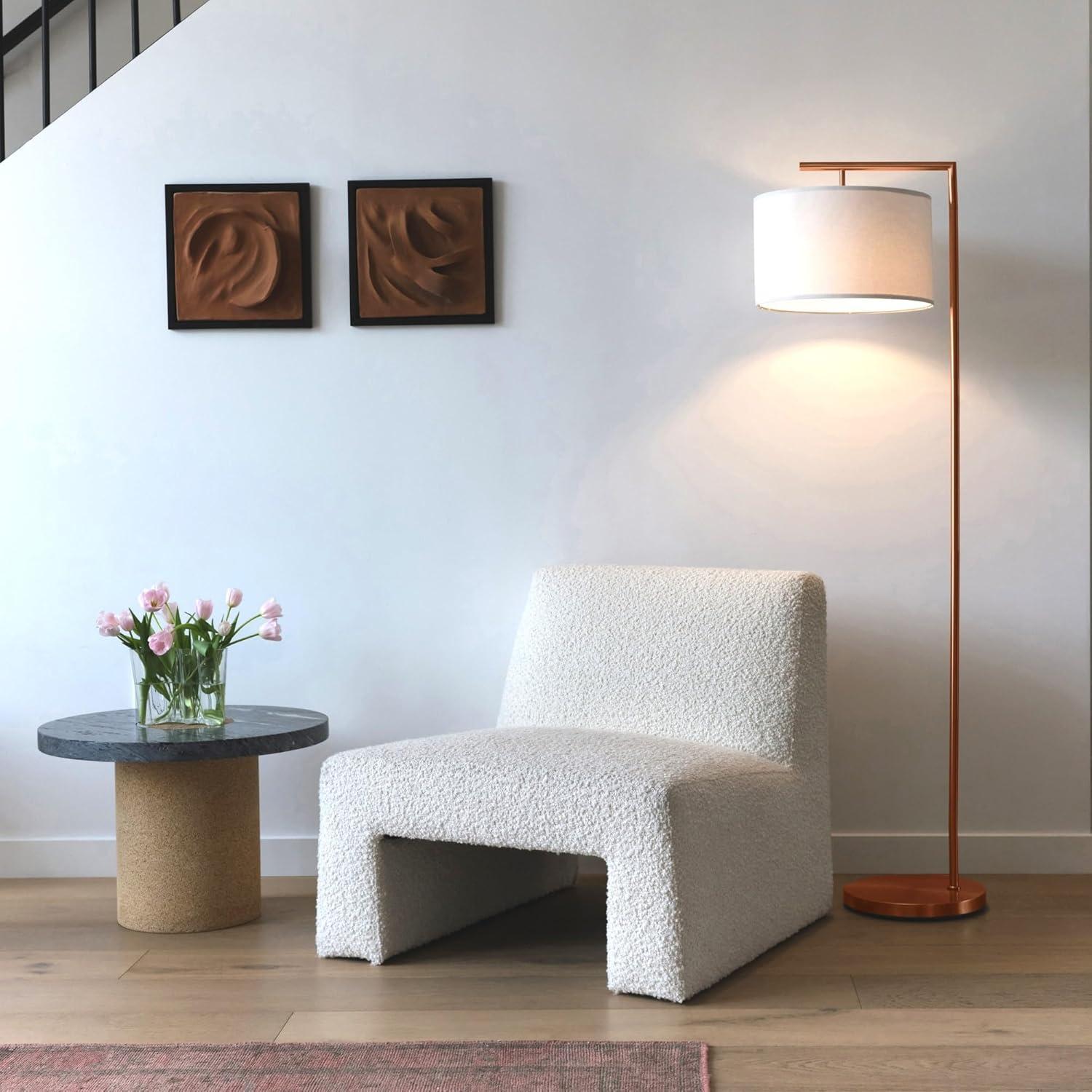 Montage Modern 60 in. Mid-Century Modern LED Floor Lamp with Fabric Drum Shade