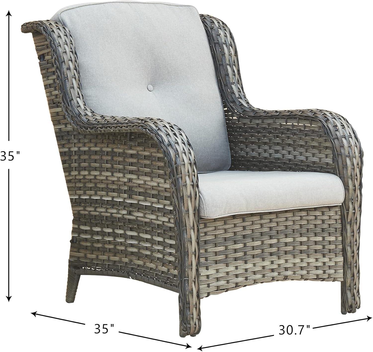 Gray Wicker Patio Chairs with Cushions, Set of 2