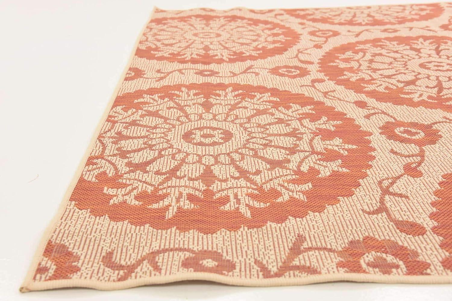 Unique Loom Alfombra de Área de Colección Botánica para Exteriores - Medallón (6' 1" Cuadrado Terracota/beige)