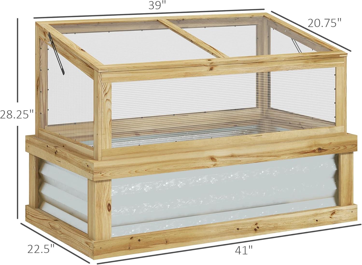 Natural Fir Wood Raised Garden Bed with Polycarbonate Greenhouse