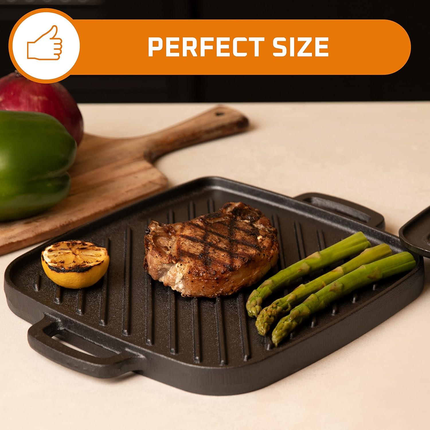 Bruntmor 10X10 2-in-1 Pre-Seasoned Square Cast Iron Reversible Griddle Grill Pan Cookware, Black
