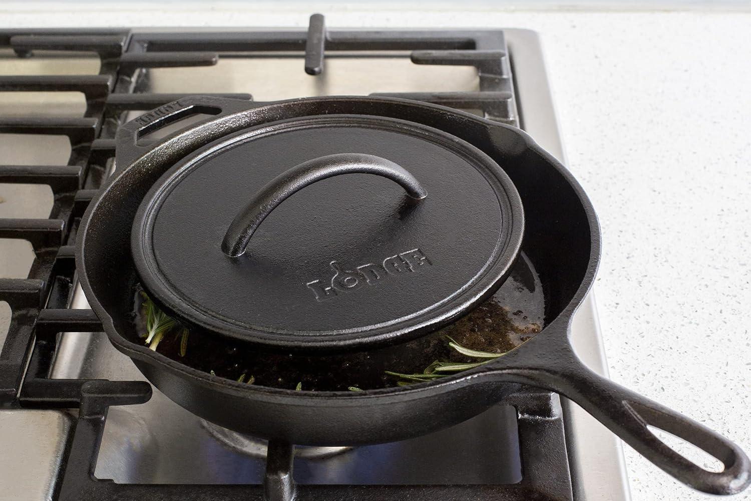 Lodge 8" Cast Iron Round Flat Grill Press: Oven & Broiler-Safe, Hand Wash, Gas & Induction Compatible, Black