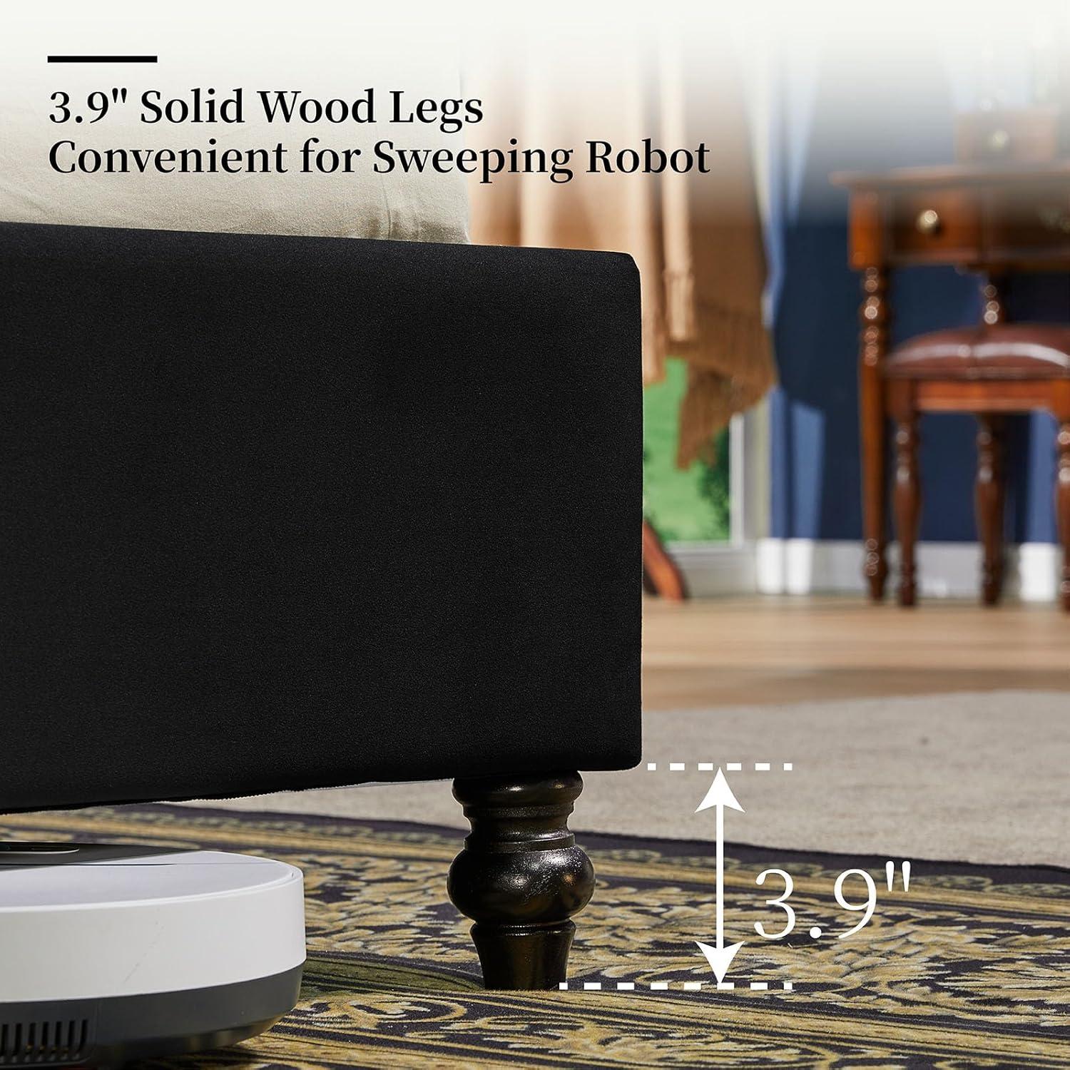 PaPaJet Platform Bed Frame Queen Size Velvet Upholstered Sleigh Bed Deep Button Rolled Edge Tufted Headboard, Wood Slats Support/No Box Spring Needed/Easy Assembly/Black