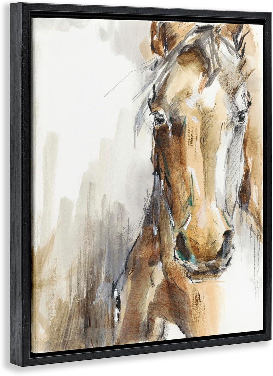 Ethan Harper Horse Portrait Watercolor Canvas with Black Frame