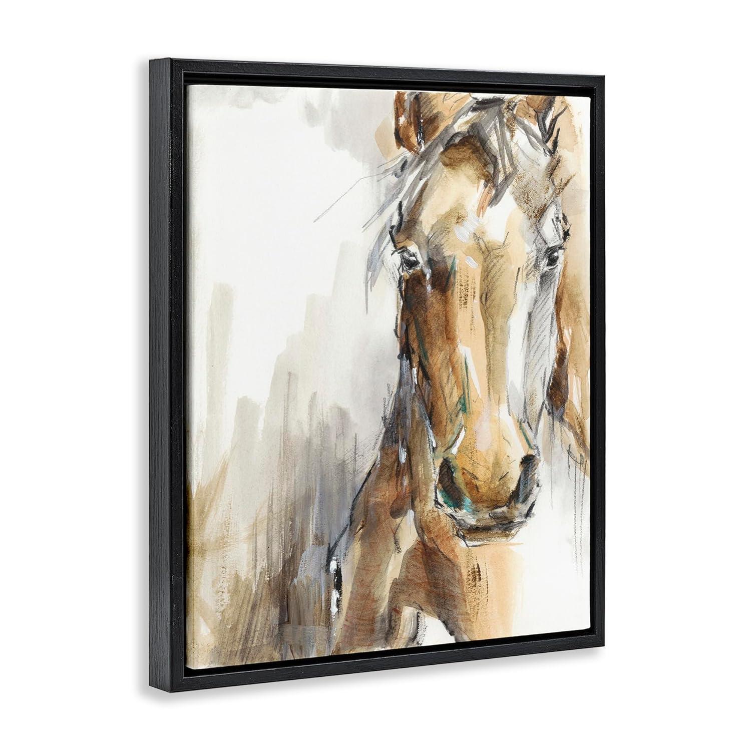 Stupell Industries Horse Portrait Orange Brown Animal Watercolor Painting Jet Black Framed Floating Canvas Wall Art, 16x20, by Ethan Harper