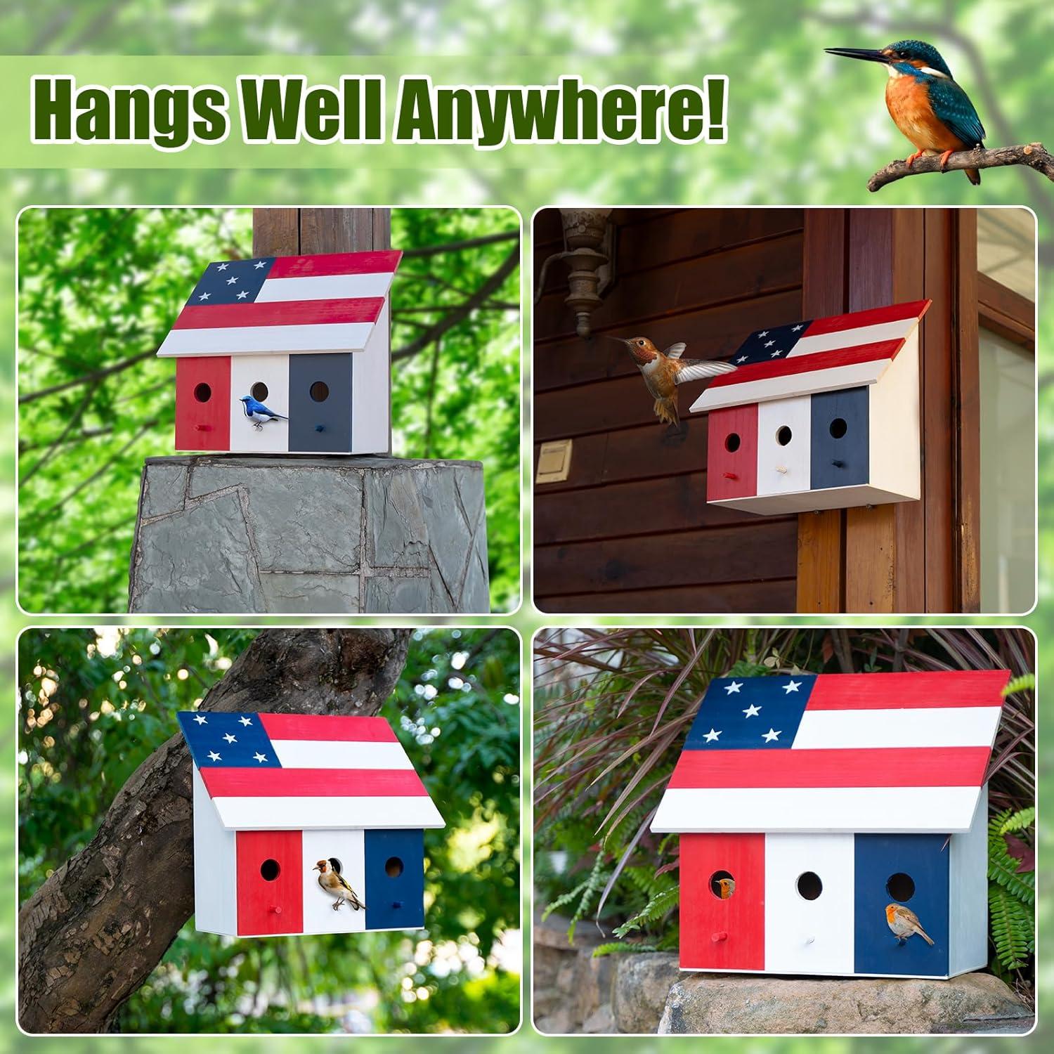 14" Americana 3 compartment Wood Birdhouse