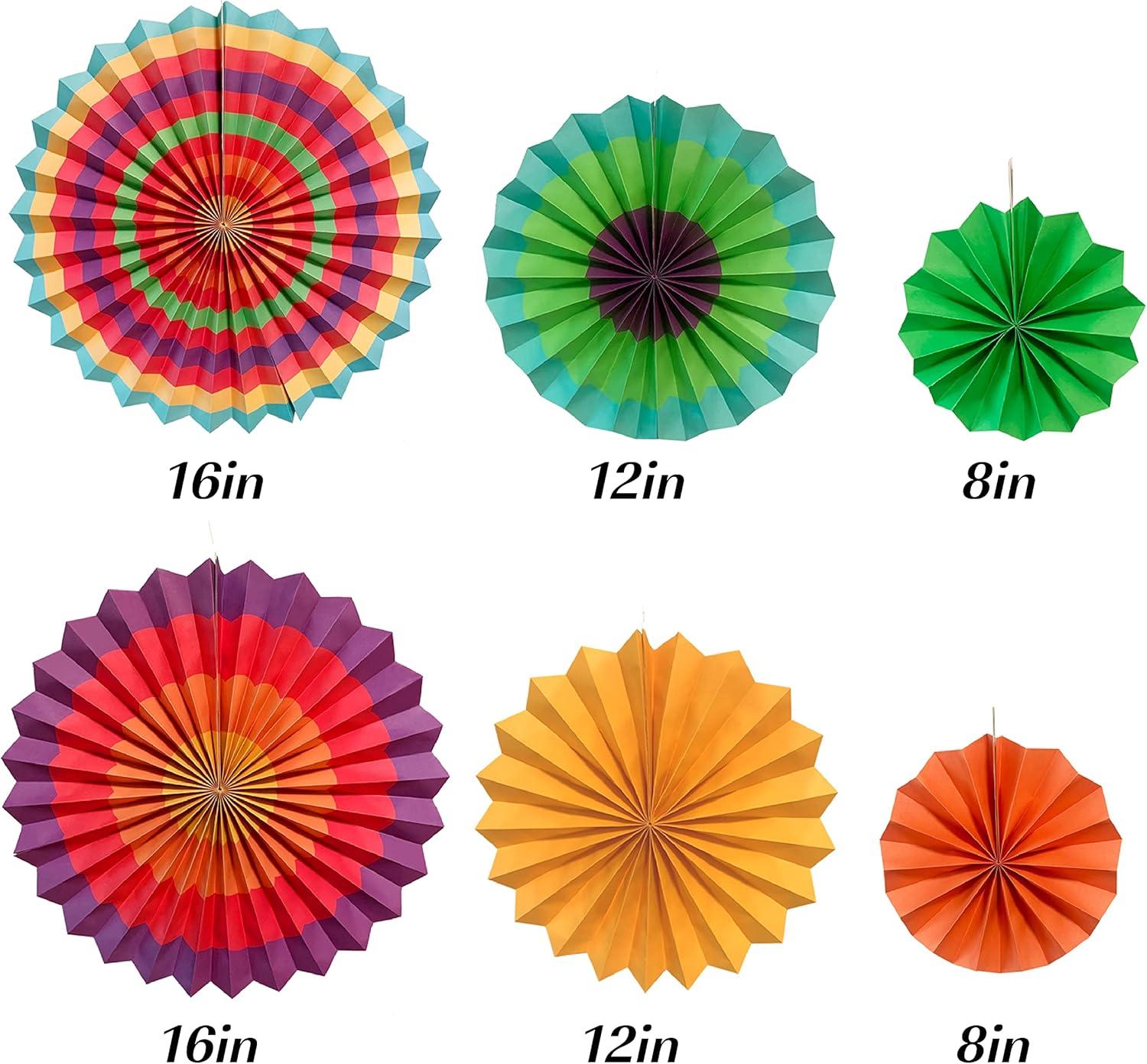Fiesta Paper Fan Party Decorations Set, 24pcs Colorful Paper Fans, Hollow Paper Fans, Tissue Paper Pom Poms, Honeycomb Balls, Dot Garland for Fiesta Party, Birthday Wedding or Mexican Party
