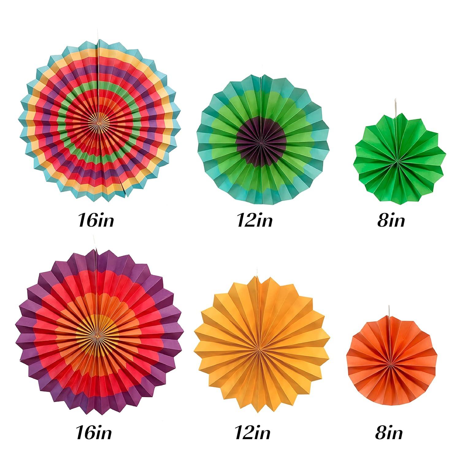 Fiesta Paper Fan Party Decorations Set, 24pcs Colorful Paper Fans, Hollow Paper Fans, Tissue Paper Pom Poms, Honeycomb Balls, Dot Garland for Fiesta Party, Birthday Wedding or Mexican Party