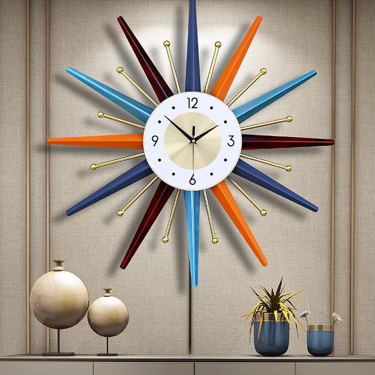 Colorful Mid-Century Modern Starburst Silent Wall Clock