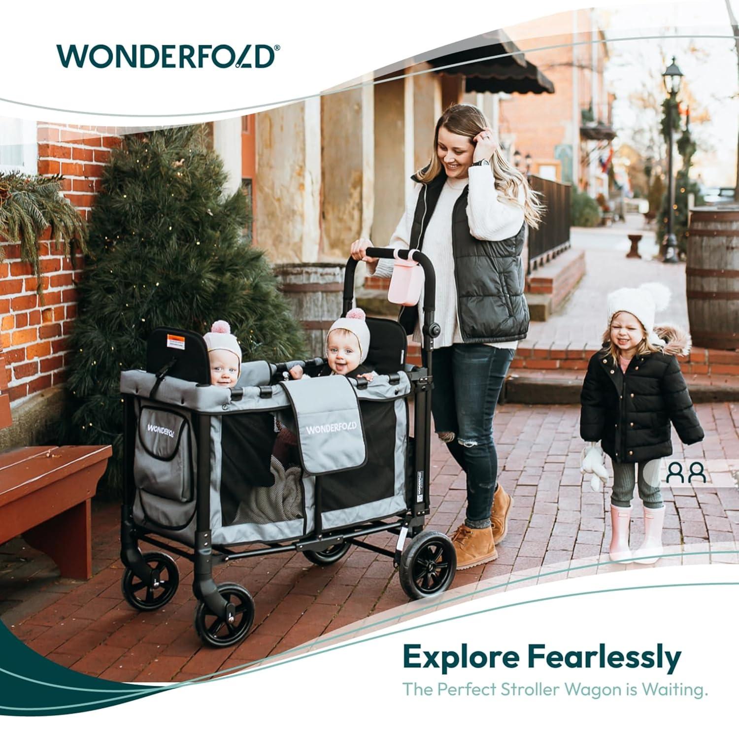 Charcoal Gray Double Seater Collapsible All-Terrain Stroller Wagon