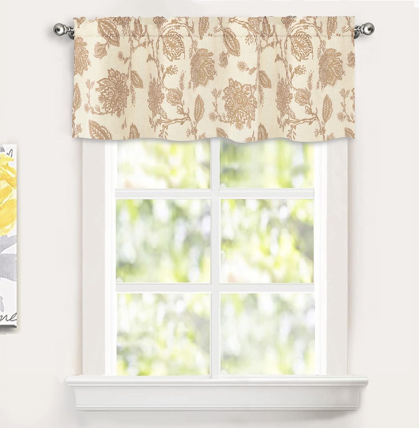 DriftAway Freda Jacobean Floral Linen Blend Blackout Thermal Insulated Energy Saving Privacy Window Curtain Valance Rod Pocket 2 Layers