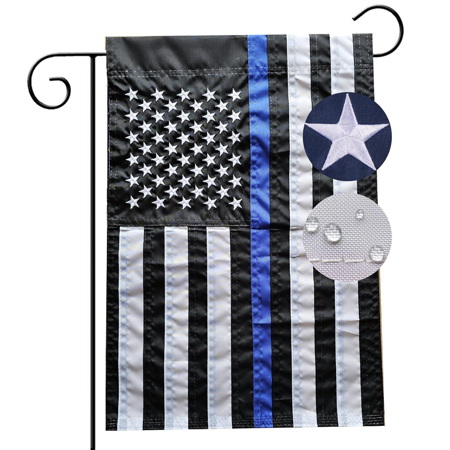 ERT Thin Blue Line Garden Flag Double sided 12.5 x 18 Inch Police Flag American Flag Made by Oxford lawn decoration Outdoor Indoor
