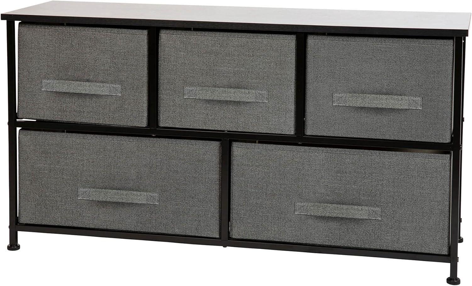 Flash Furniture 5 Drawer Wood Top Cast Iron Frame Storage Dresser with Easy Pull Fabric Drawers