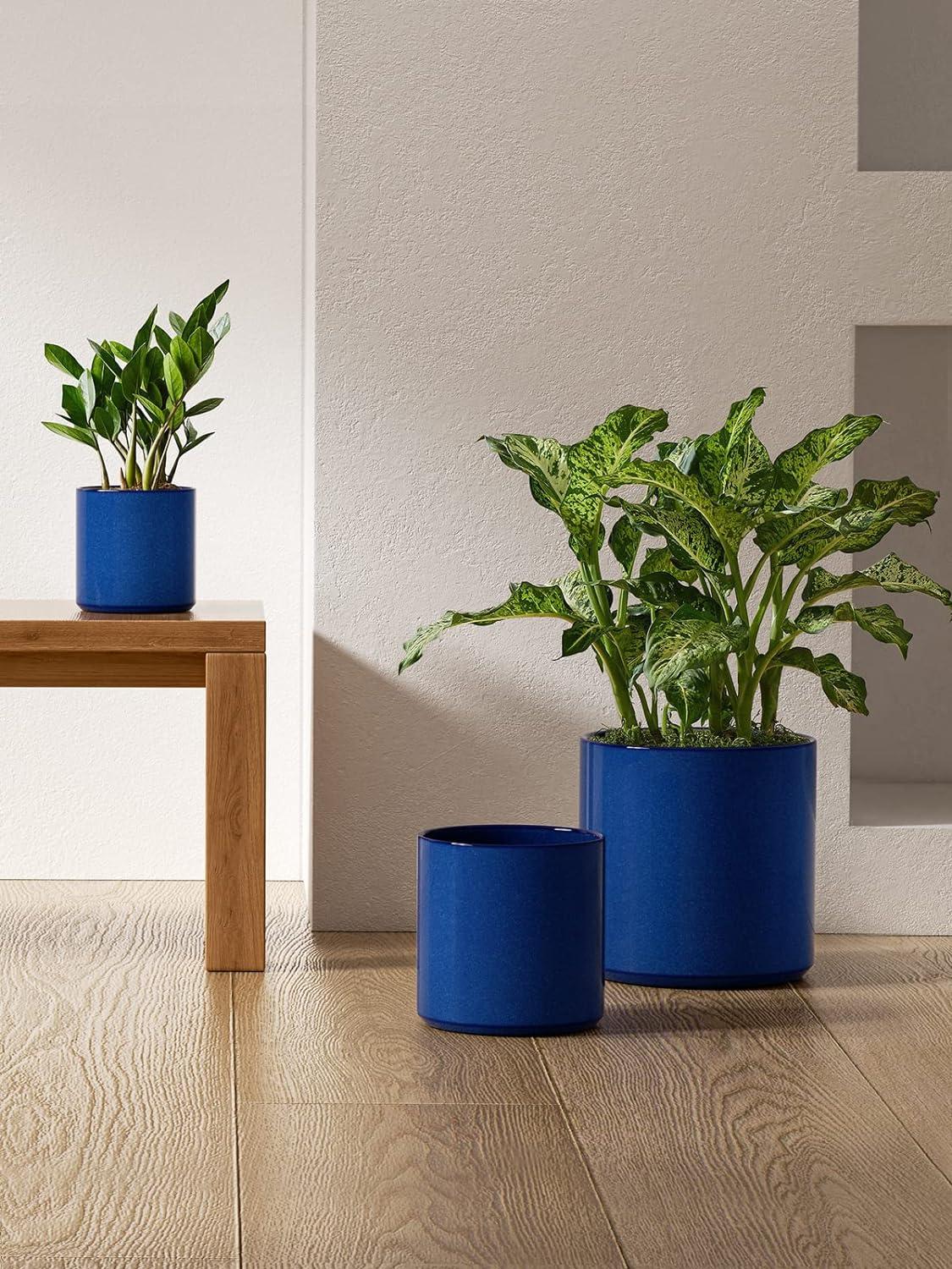 Sapphire Blue Ceramic Indoor Planter Set with Drainage, 10/8/6 Inch