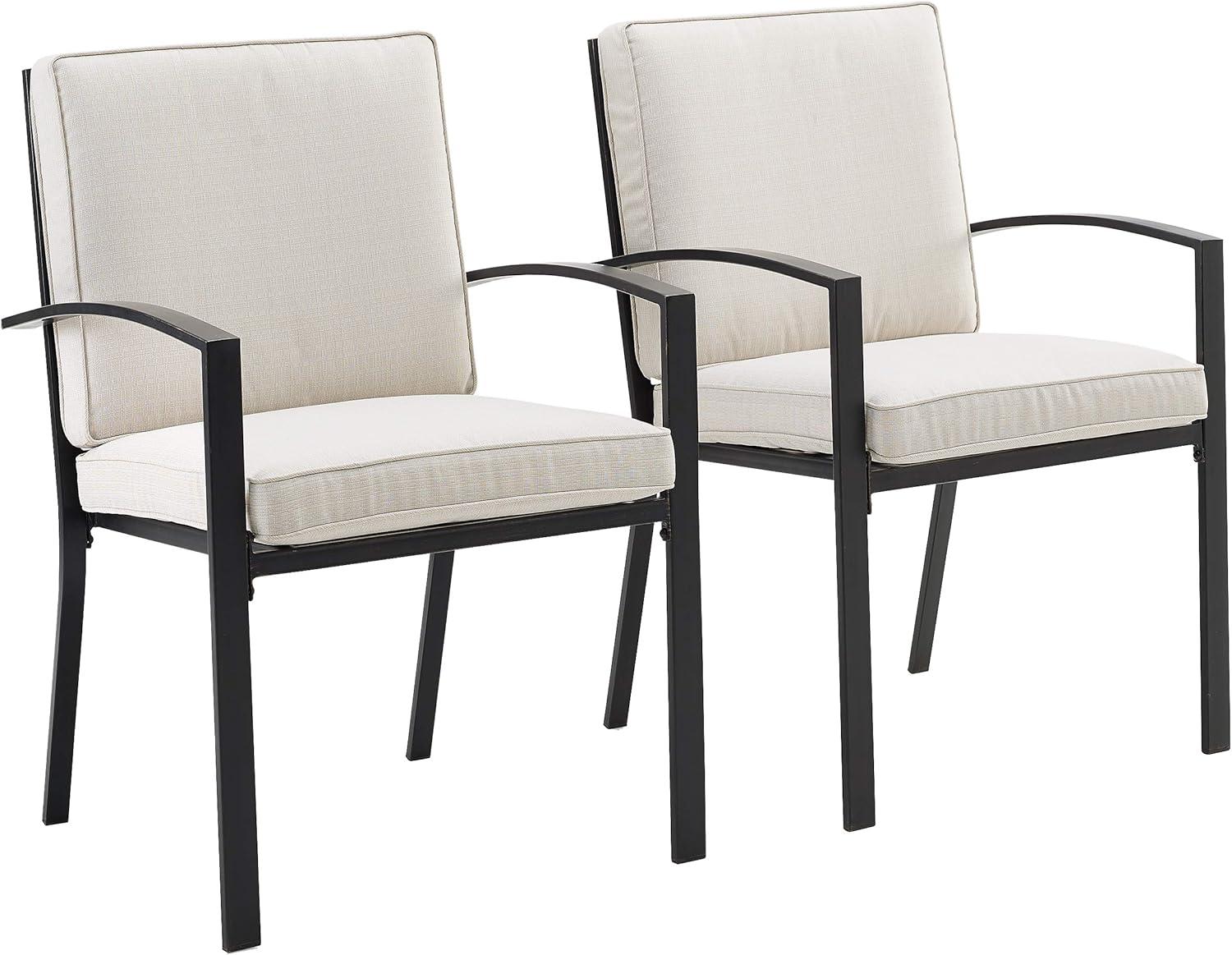 Kaplan Outdoor Dining Chairs with Cushions, Set of 2, Oatmeal and Bronze