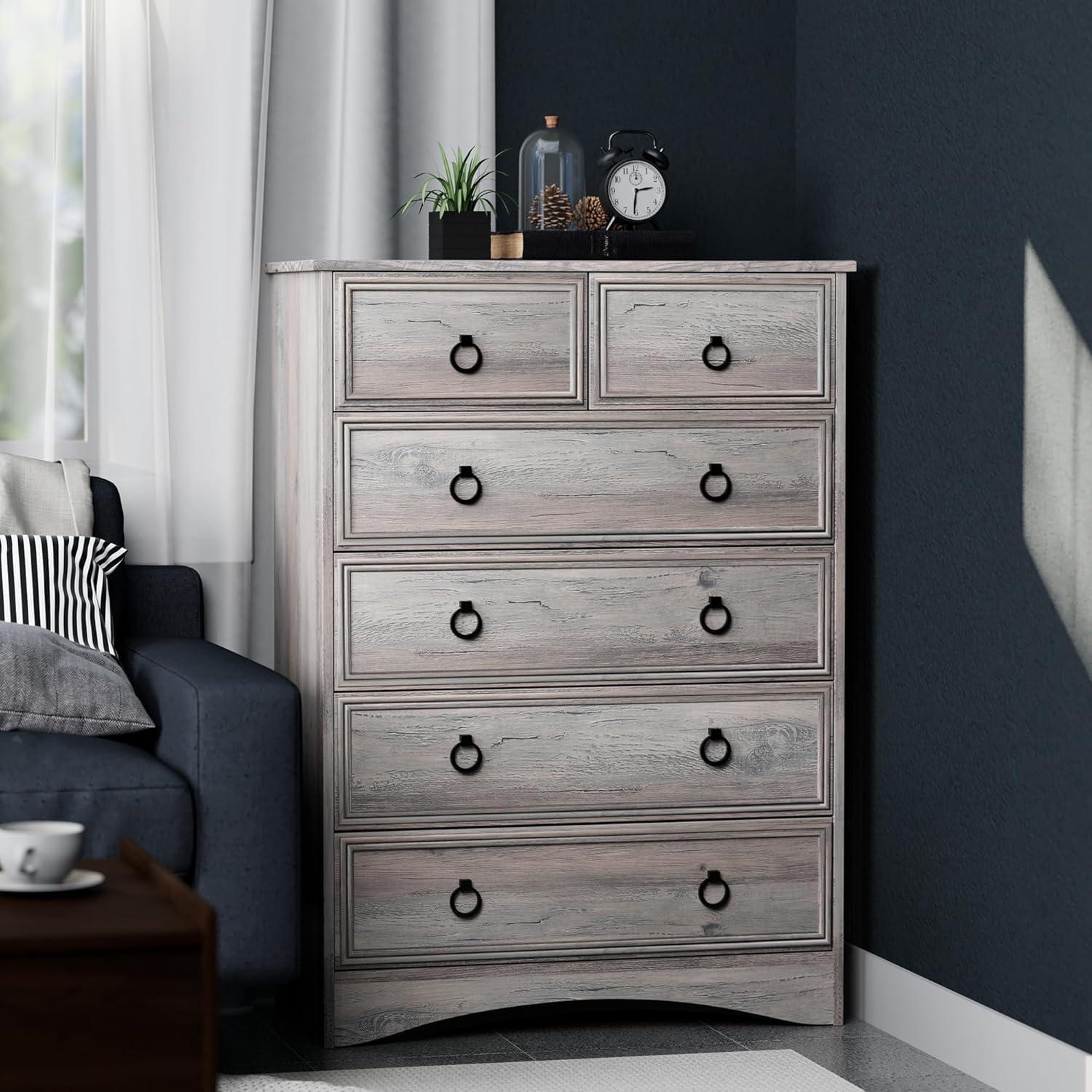 6 Drawer Dresser, Tall Wood Chest of Drawers Dressers for Bedroom, Living Room, Gray