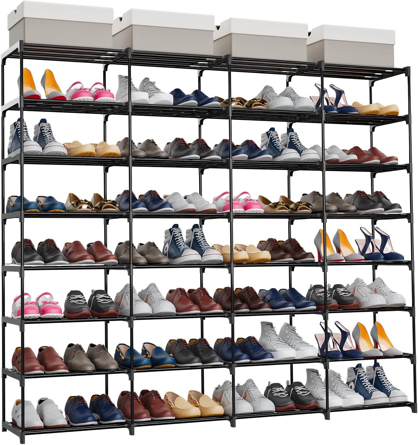 Large Black Metal Stackable 8-Tier Shoe Rack