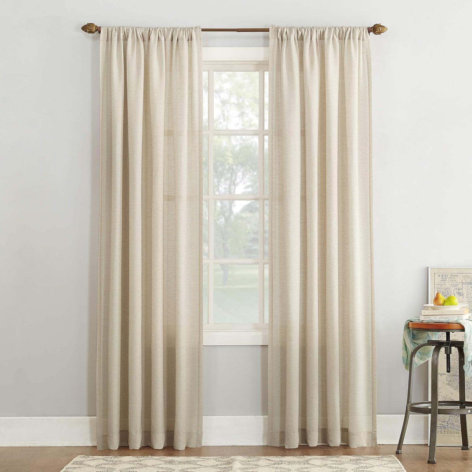 54"x84" No. 918 Light Filtering Semi-Sheer Amalfi Rod Pocket Curtain Panel Ivory: Linen Sheer Curtain Panels, Modern Decor