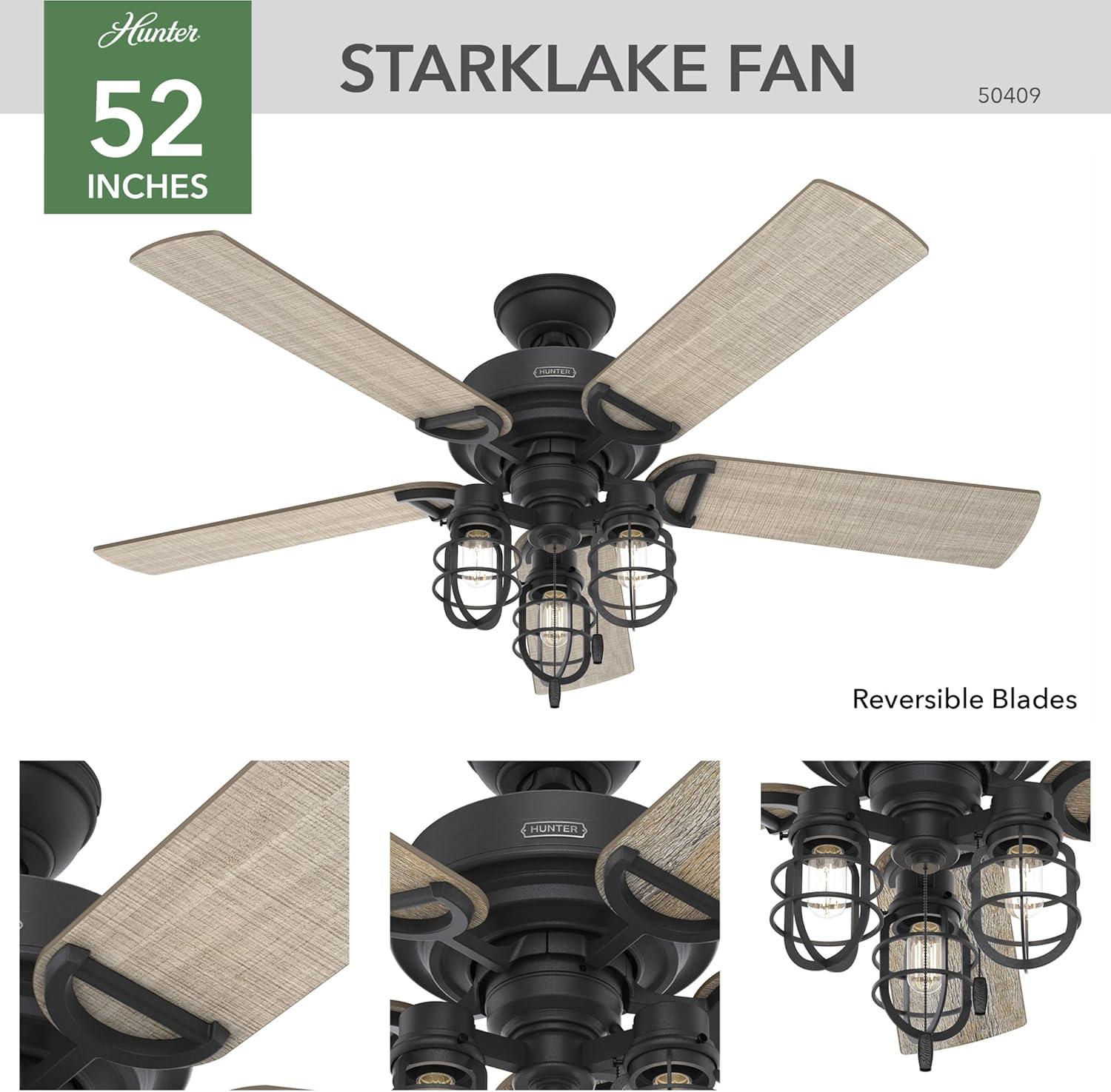 Starklake 52" Natural Iron Industrial Farmhouse Outdoor Ceiling Fan with LED Lighting