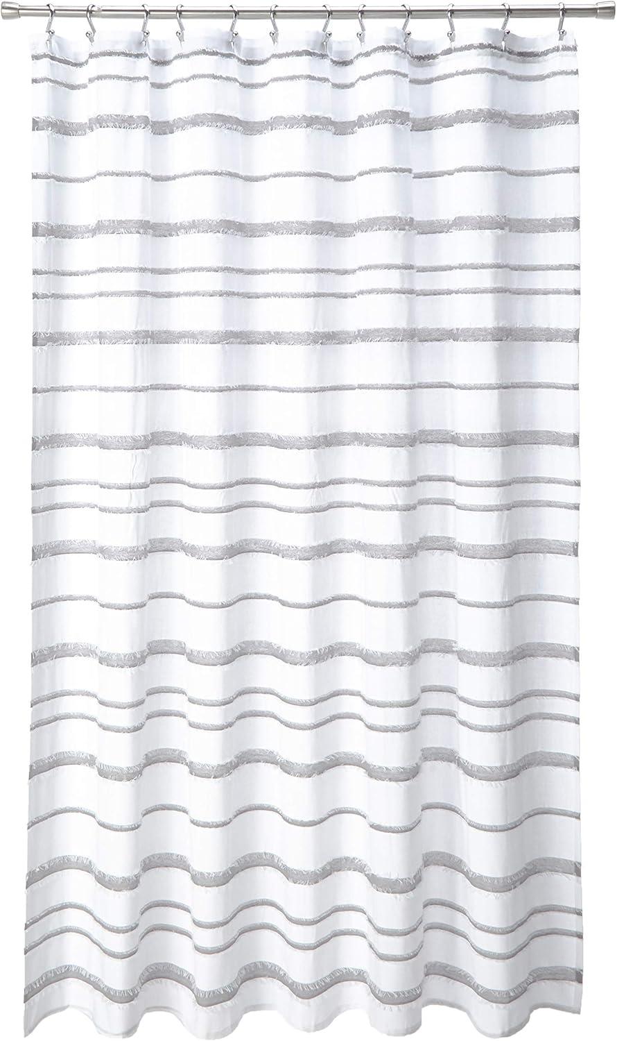 Lush Decor Stripe Clip Jacquard Cotton Shower Curtain, 72x72, Gray/White, Single